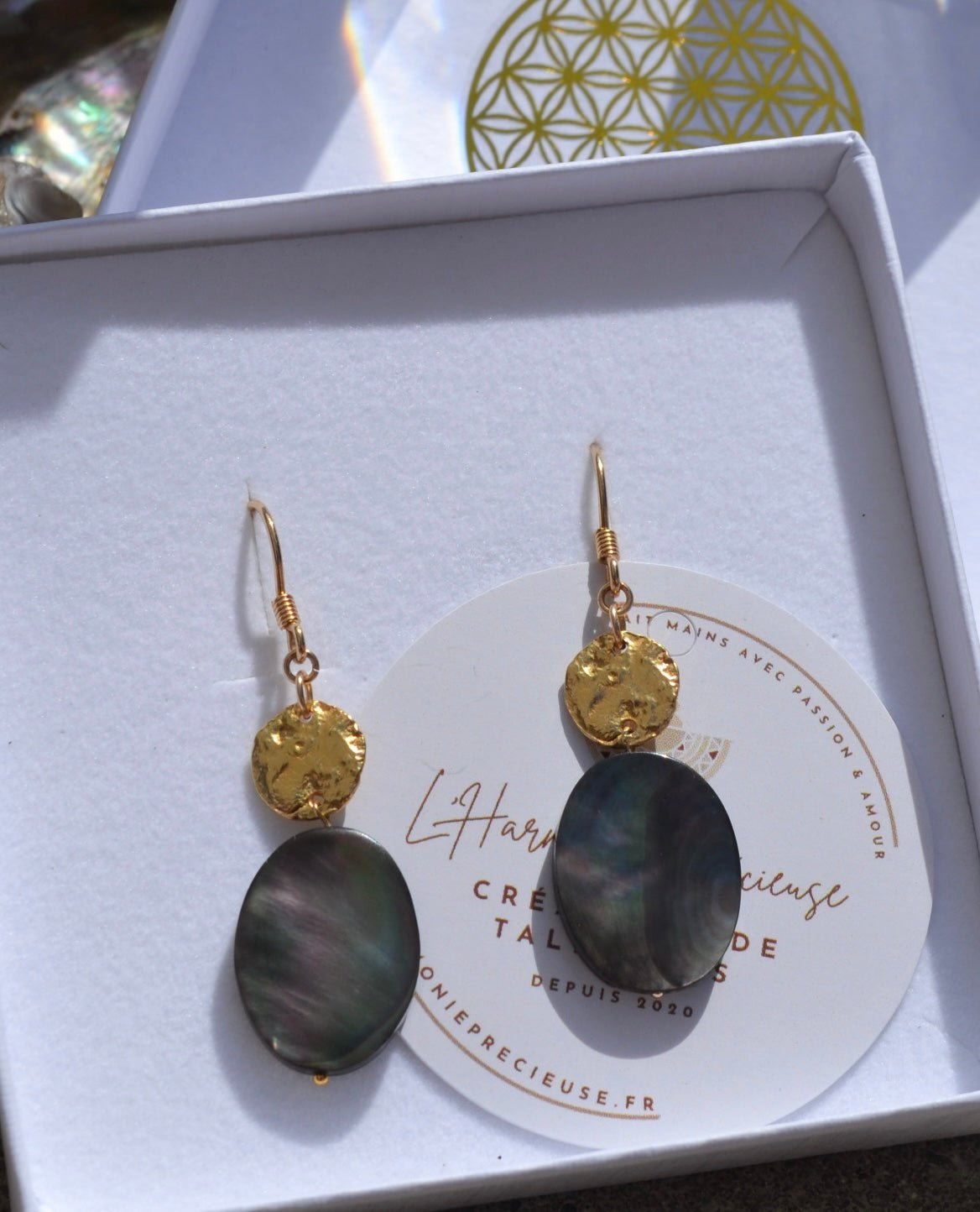 TALISMAN NOHEA - Boucles d’oreilles NUI (Grandes) Nacre de Tahiti, , création artisanale – L'Harmonie Précieuse