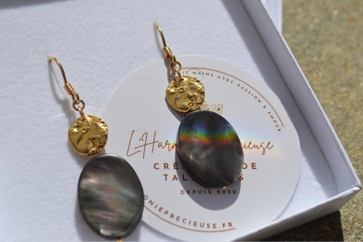 TALISMAN NOHEA - Boucles d’oreilles NUI (Grandes) Nacre de Tahiti, , création artisanale – L'Harmonie Précieuse