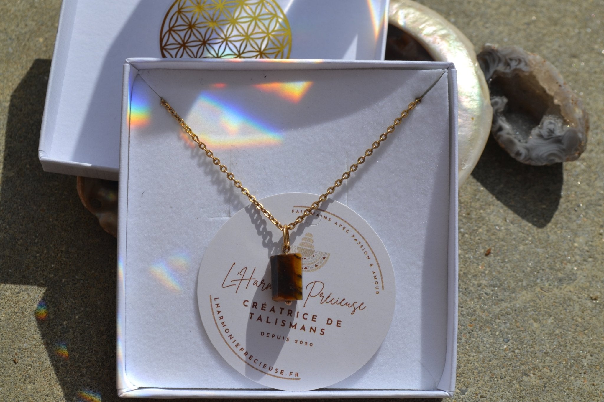 TALISMAN THEIA - Oeil de Tigre collier 60 cm, , création artisanale – L'Harmonie Précieuse